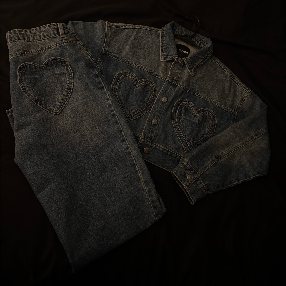 Heart Patch Denim Jacket and Jeans Set🔥